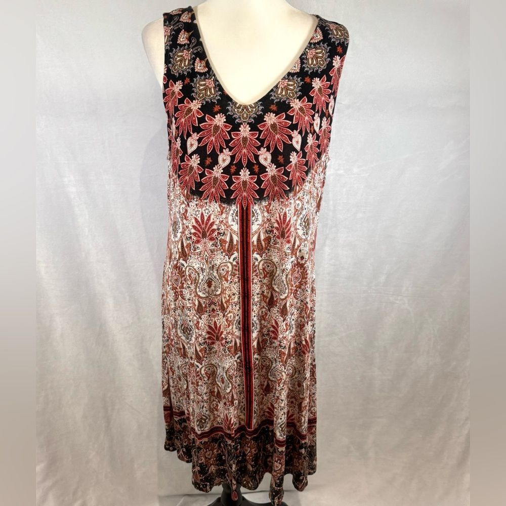 Premise black pink rust Bali boho paisley print shift dress size large